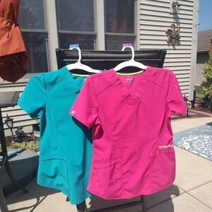 TWO Scrubstar Ethical Fabric Scrub Tops in Teal and Pink